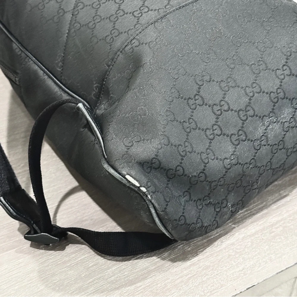 GUCCI Logo Leather Logo Nylon schoolbag Backpack Black - Picture 11 of 14
